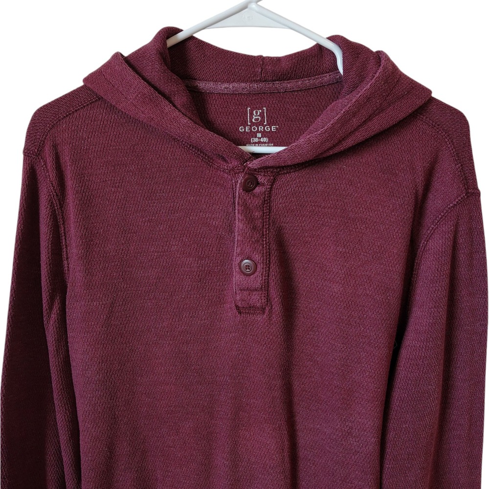 George Men's Long Sleeve Shirt Medium Maroon Thermal Pullover Hoodie Casual
